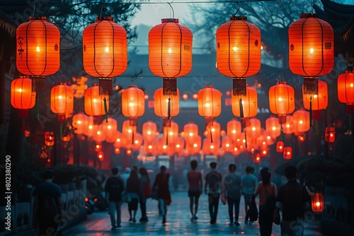 Lanterns hanging in the streets of Nanjing, China photo