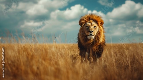 Majestic Lion Roaming the Vast Serengeti Grasslands of Africa