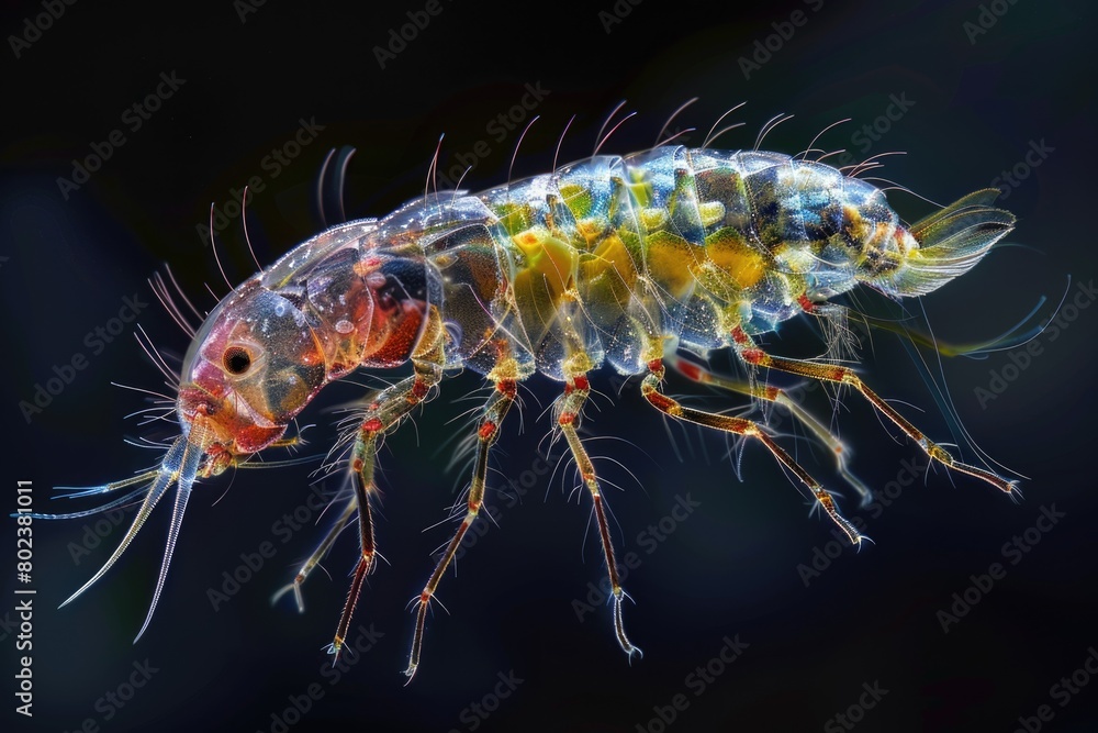 Close up of a small shrimp on a black background. Great for seafood or marine life concepts Close up of a small shrimp on a black background. Great for seafood or marine life concepts