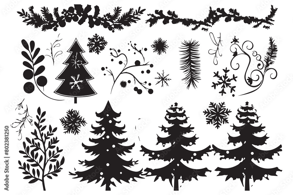 Obraz premium Christmas elements black silhouette icons set