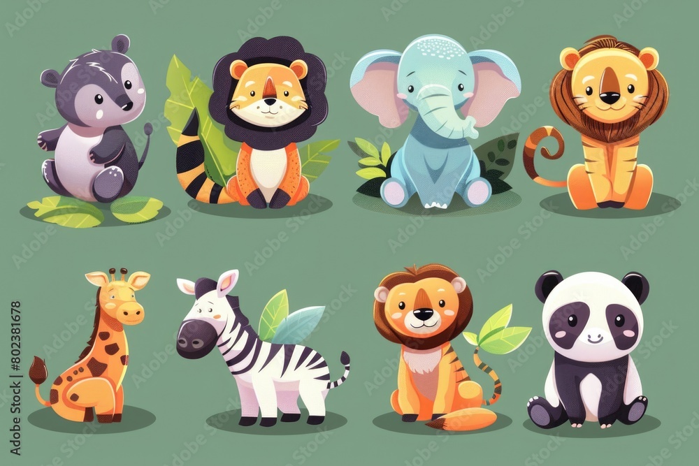 Group of cartoon animals sitting together. Suitable for children's books or educational materials Group of cartoon animals sitting together. Suitable for children's books or educational materials
