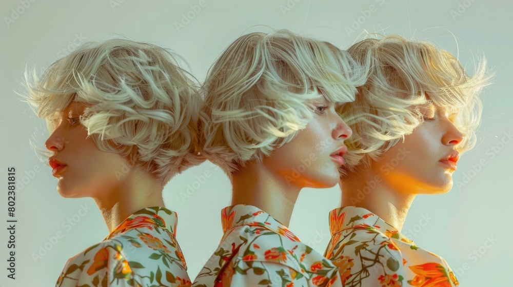 Three mannequin heads of a woman with blonde hair. Ideal for beauty and fashion concepts Three mannequin heads of a woman with blonde hair. Ideal for beauty and fashion concepts