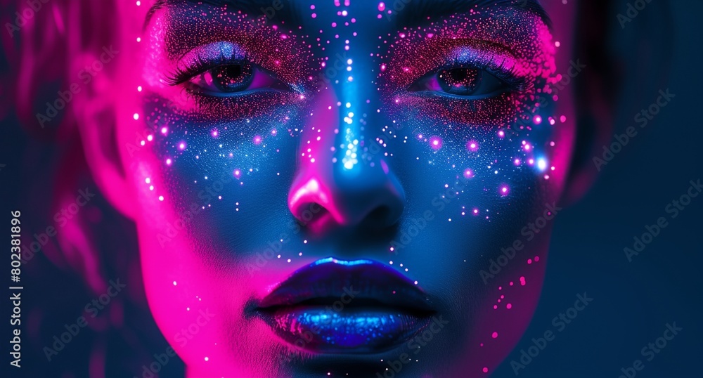 a woman with bright makeup and stars on her face