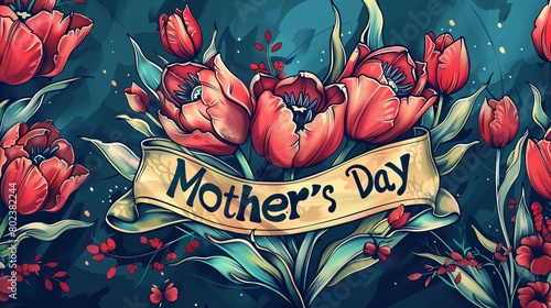 Mother's Day text on tulips background  #802382244