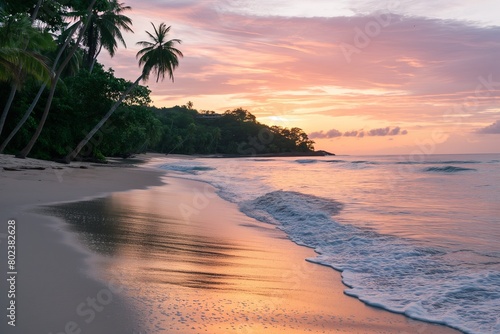 serenity of a secluded beach at sunrise