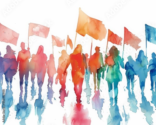 A watercolor painting captures the moment a young activist leads their first largescale environmental rally, Clipart minimal watercolor isolated on white background photo