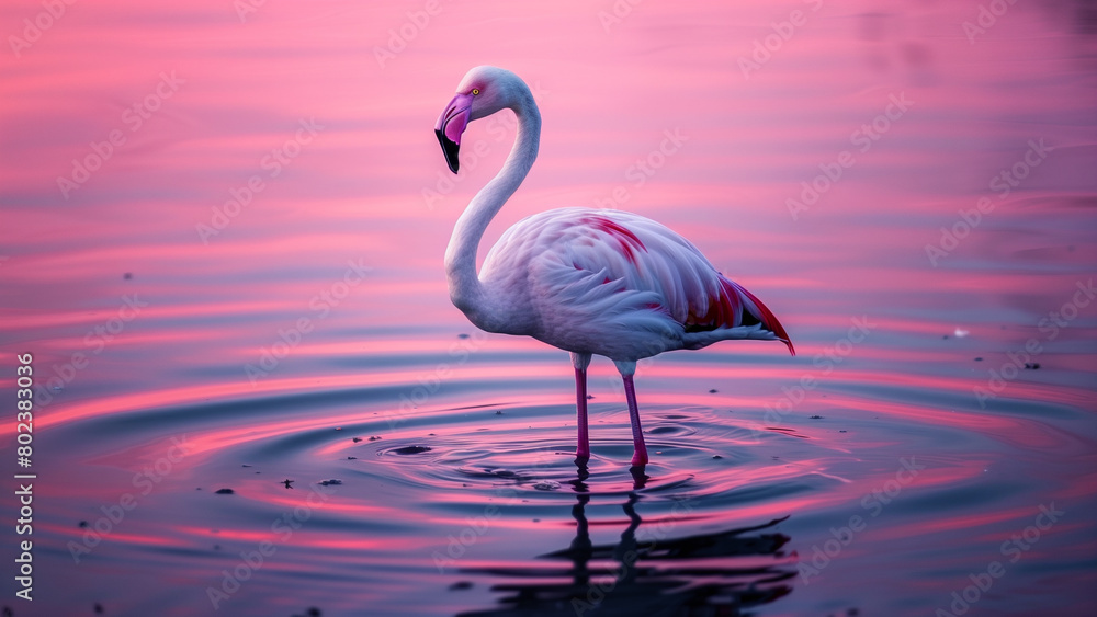 Fototapeta premium Serene Symphony: Flamingo’s Beauty in the Marshland Sounds
