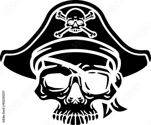 A pirate skull and crossbones jolly roger grim reaper cartoon wearing captain a hat and eye patch
