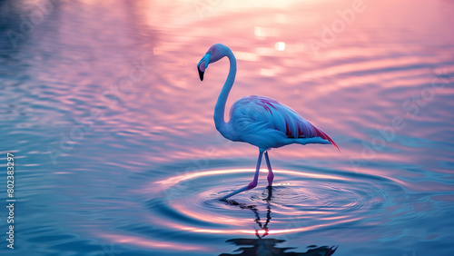 Twilight Tranquility: A Flamingo’s Dance in the Dusk