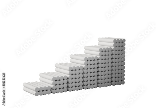 Step by step career path success concept. Chalks arranged in a shape of staircase 3d illustration