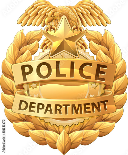 A police badge shield star sheriff cop crest emblem or symbol motif with eagle
