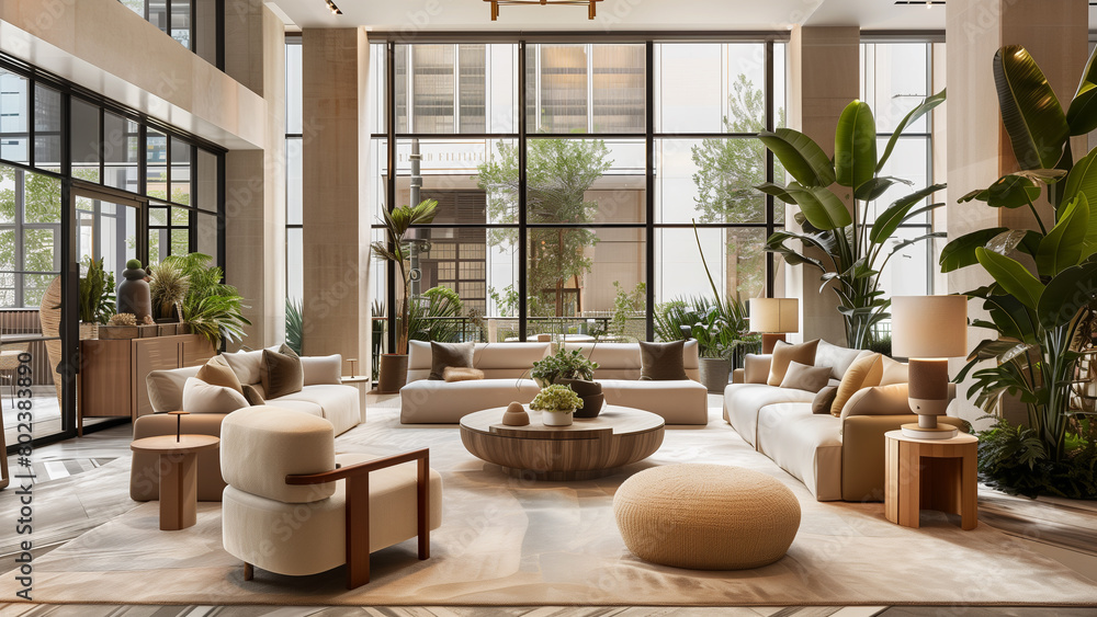 Fototapeta premium Nature Meets Design: Earthy Tones in a Well-lit New York Interior