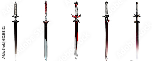 Set of evil cursed swords on transparent background