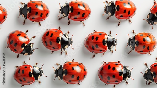 ladybug pattern on white background. Top view.