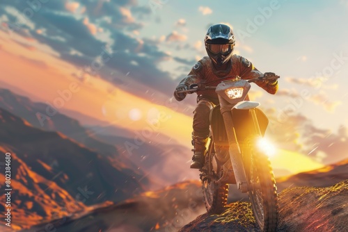 A person riding a dirt bike on a hill, suitable for outdoor activities promotion