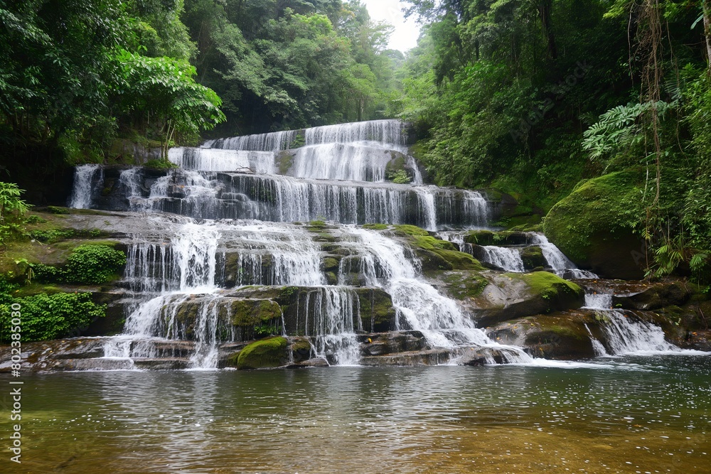 calming beauty of a cascading waterfall calming beauty of a cascading waterfall