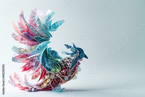 Vibrant paper bird sculpture, perfect for DIY projects or art concepts