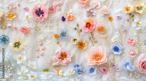 Wallpaper Mural Dainty floral embroidery in pastel tones gives a feminine and delicate texture to your design. Torontodigital.ca