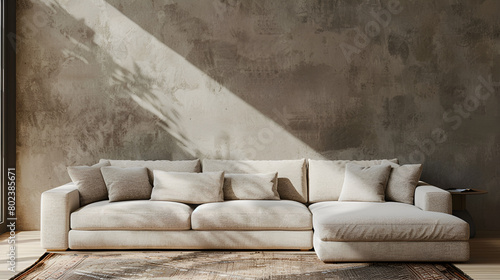 mueble sofá sillón en tonos claros dentro de una habitación de una casa moderna y minimalista diseño elegante y sobrio con autentico toque elegante sala con entrada de luz iluminada photo