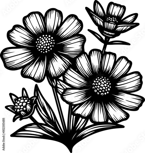 Flower black outline vector illustration. Coloring book page.