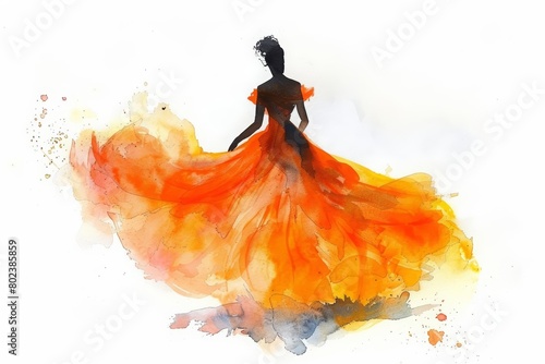 The watercolor painting of a young woman s debutante ball, dressed in a gown and being presented to society, Clipart minimal watercolor isolated on white background photo