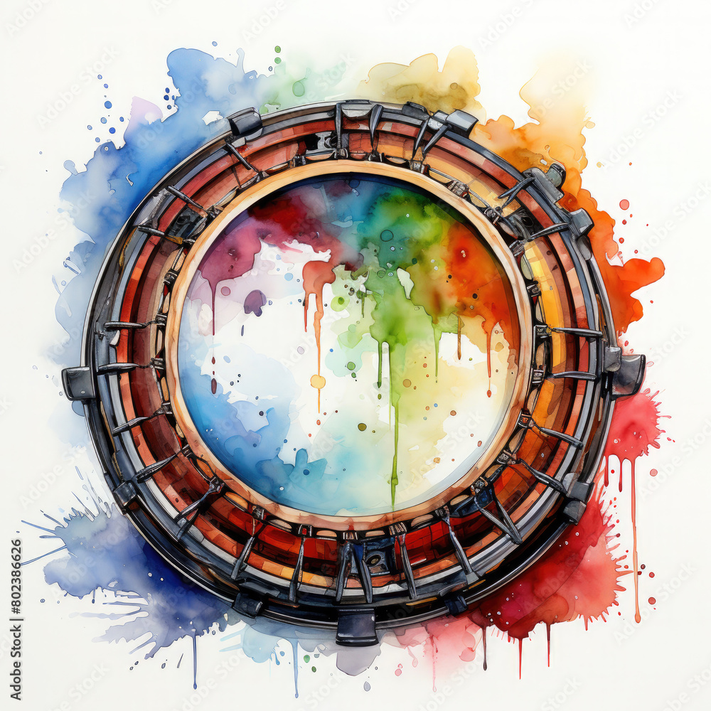Obraz premium Watercolor Colorful Bodhran Illustration, Generative Ai