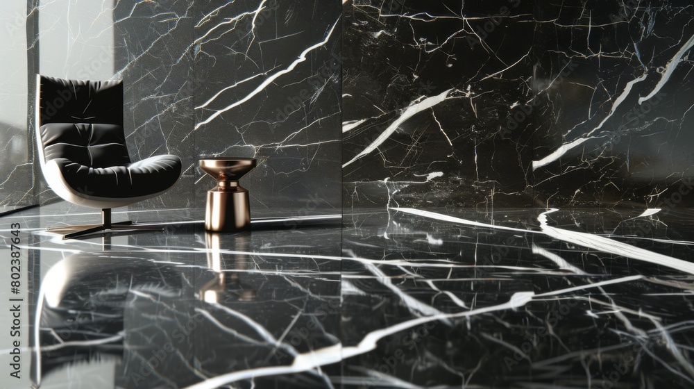 Glossy marble in a classic black and white pattern provides a timeless and sophisticated textured backdrop. Glossy marble in a classic black and white pattern provides a timeless and sophisticated textured backdrop.