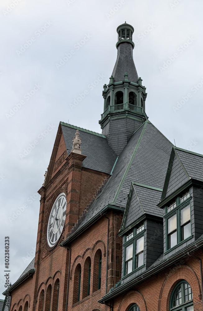 clocktower on old old historic building in liberty state park jersey city new (nj train station central) railroad detail rail road historic architecture