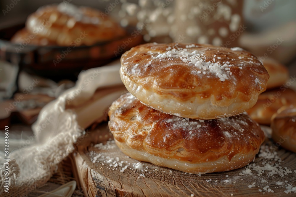 Homemade Bread Lepeshka with Salt on Traditional Rustic Tablecloth, Freshly Baked Oriental Pies Homemade Bread Lepeshka with Salt on Traditional Rustic Tablecloth, Freshly Baked Oriental Pies