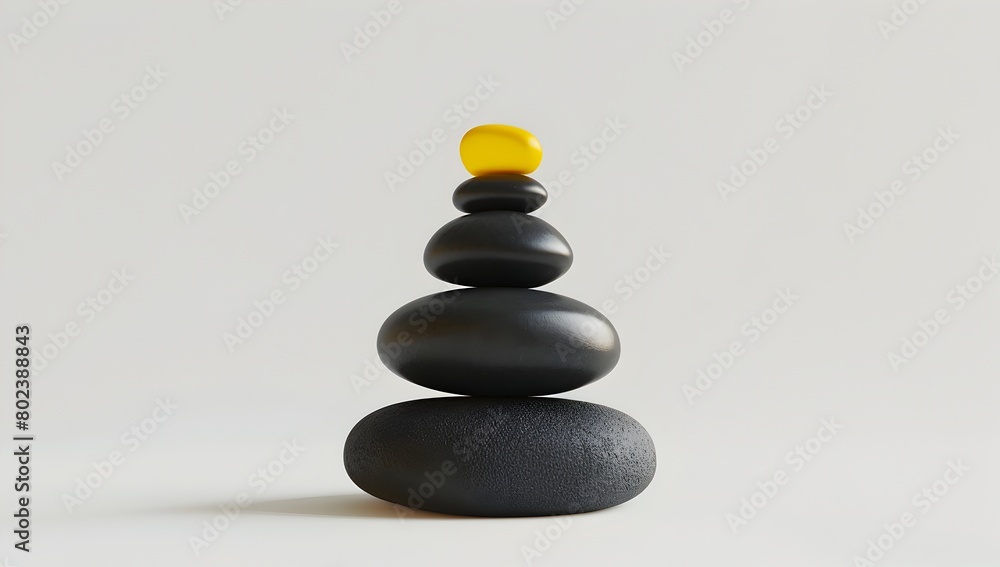 Black abstract sculpture made of round black stones, white background, yellow small sign on the top of it Isolated vertical composition with 3D rendering Minimalist art style in the style of minimalis Black abstract sculpture made of round black stones, white background, yellow small sign on the top of it Isolated vertical composition with 3D rendering Minimalist art style in the style of minimalis