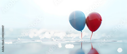 close up of red and blue balloons in white isolates  photo