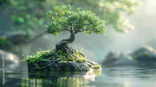 A tranquil bonsai tree, detailed and peaceful