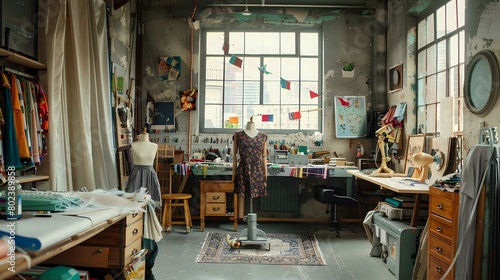 Fashion Designer Studio Interior Sewing Items, Fabrics, Mannequins - Creative Workspace © Mohsin