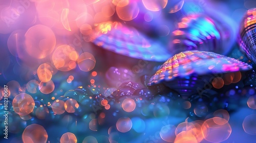 Colorful Iridescent Shellfish Background Vivid Nature Texture, Neon Design Illustration