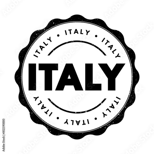 Italy - refers to a country located in Southern Europe, known for its rich history, culture, art, and cuisine, text concept stamp
