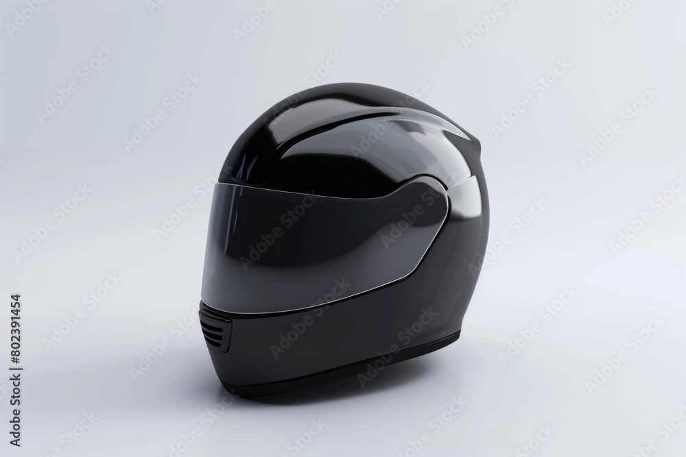 A sleek black motorcycle helmet isolated on a clean white background. Perfect for safety and motorcycling concepts