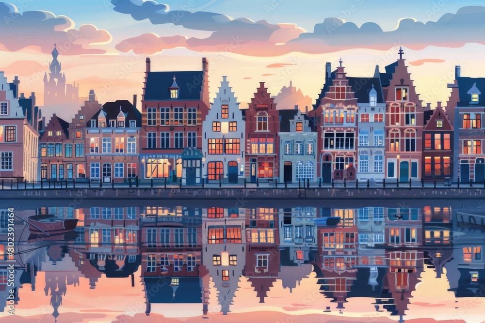 Obraz premium Urban landscape with waterfront view, suitable for travel guides