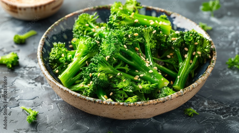 Broccolini salad, broccoli in bowl, rustic ingredient plate lunch summer Broccolini salad, broccoli in bowl, rustic ingredient plate lunch summer