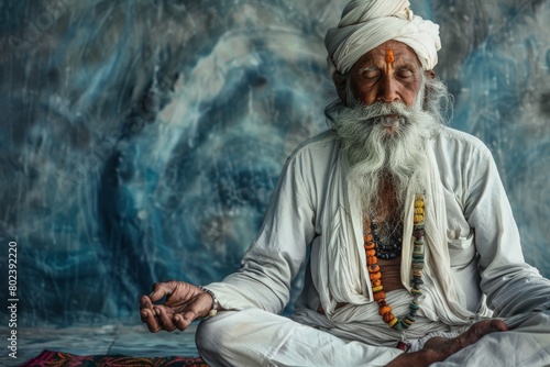 An Elderly Indian Man Meditates, A Yogi in the Lotus Position