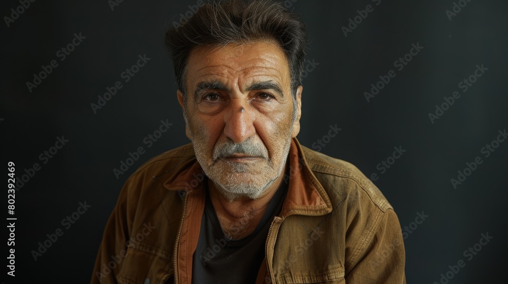 Old Persian Man with Brown Straight Hair 1990s style Illustration.