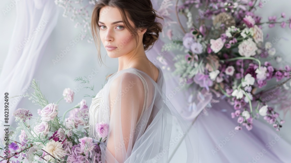 Naklejka premium Gauzy tulle in a soft lavender shade creates a romantic and airy textured backdrop.