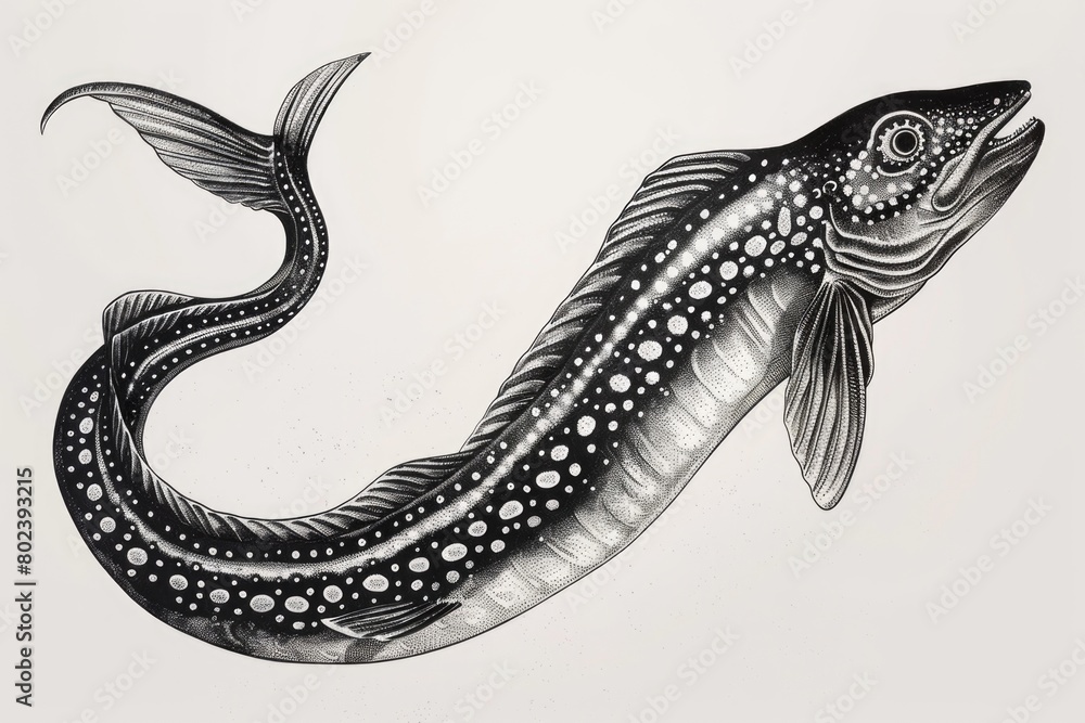 Fototapeta premium Simple black and white fish illustration, suitable for various projects