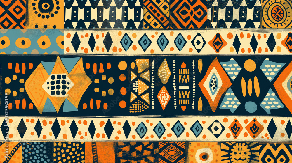 abstract background, African patterns blue, orange, green, turquoise abstract background, African patterns blue, orange, green, turquoise