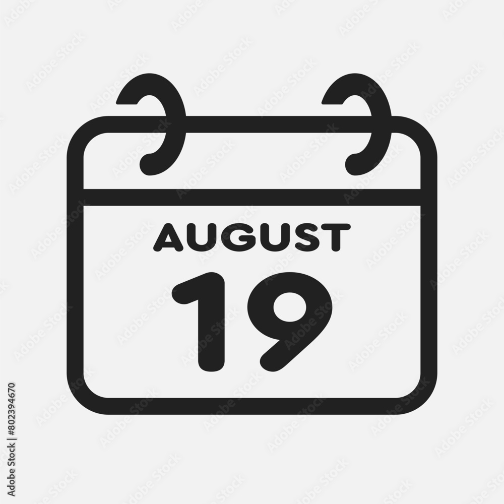 Icon page calendar day - 19 August Icon page calendar day - 19 August
