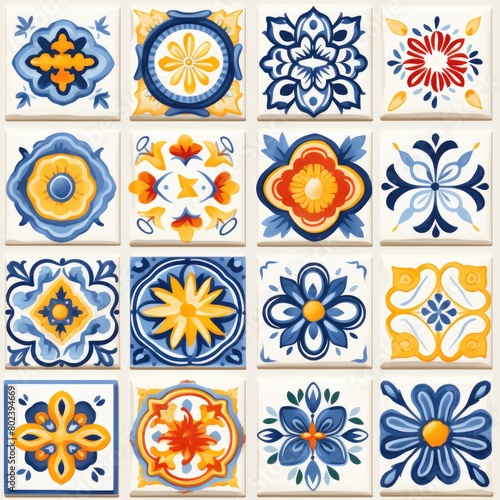 italian majolica tiles ornate decoration wall texture, ai