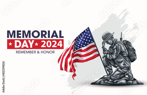 happy memorial day USA. American soldier with flag. vector illustration design © Arun