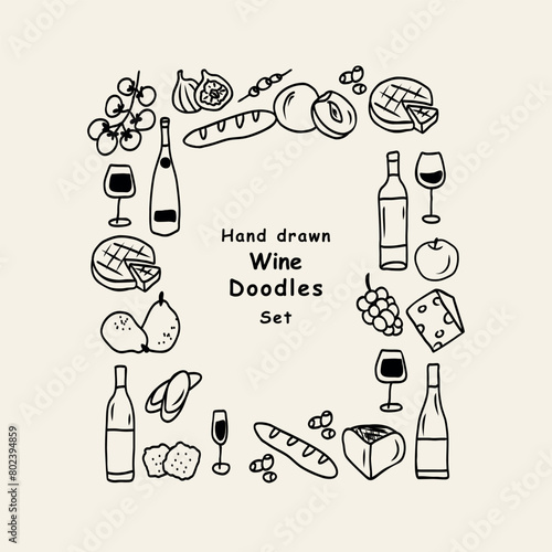 Doodle wine tasting elements frame