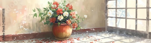 Wallpaper Mural A detailed oil painting depicting a large Victorian plant pot with a tall base, capturing its ornate beauty Torontodigital.ca