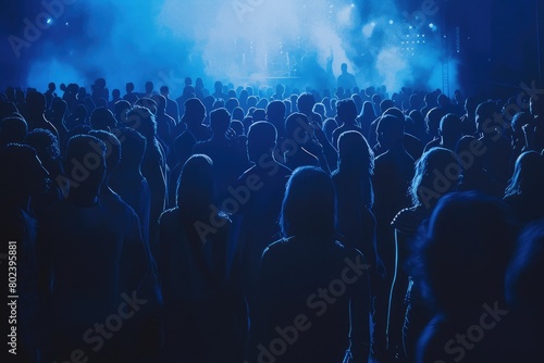 Blue-Toned Crowd Shadows: Concert Ambiance