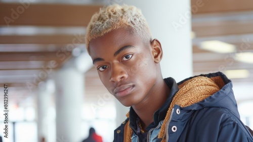 Teen Black Man with Blond Straight Hair 1990s style Illustration.